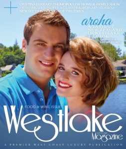 Restaurant owners, Gwithyen and Justine Thomas, on the cover of Westlake Magazine's Food & Wine Edition, July 2014